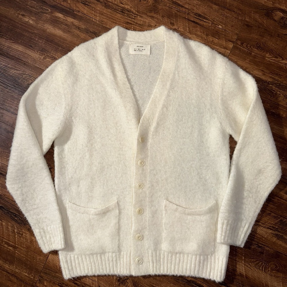 Vintage Zara Origins Off White Wool Blend Button Up Cardigan Sweater L Women's